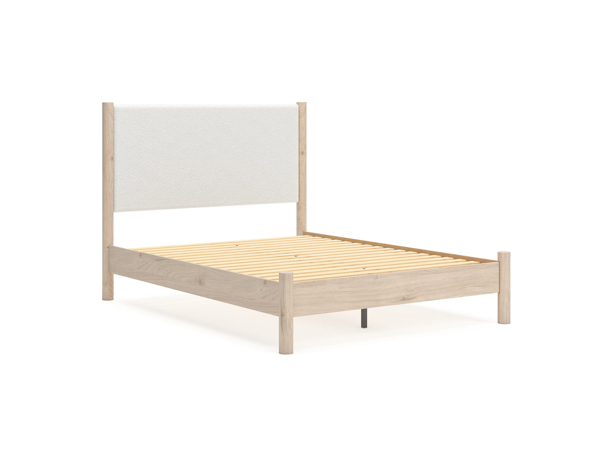 Cadmori Two-Tone Queen Upholstered Panel Bed, Dresser And Mirror