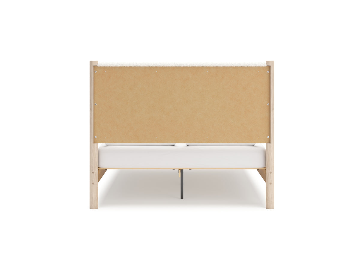 Cadmori Two-Tone Queen Upholstered Panel Bed, Dresser And Mirror