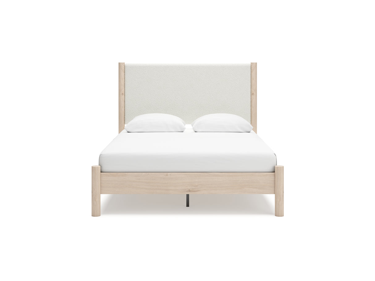 Cadmori Two-Tone Queen Upholstered Panel Bed, Dresser And Mirror