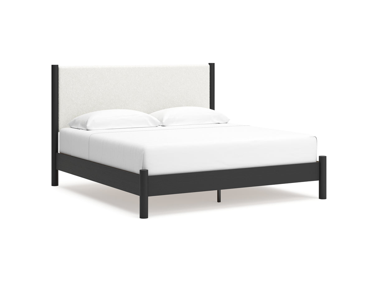 Cadmori Black/White King Upholstered Panel Bed