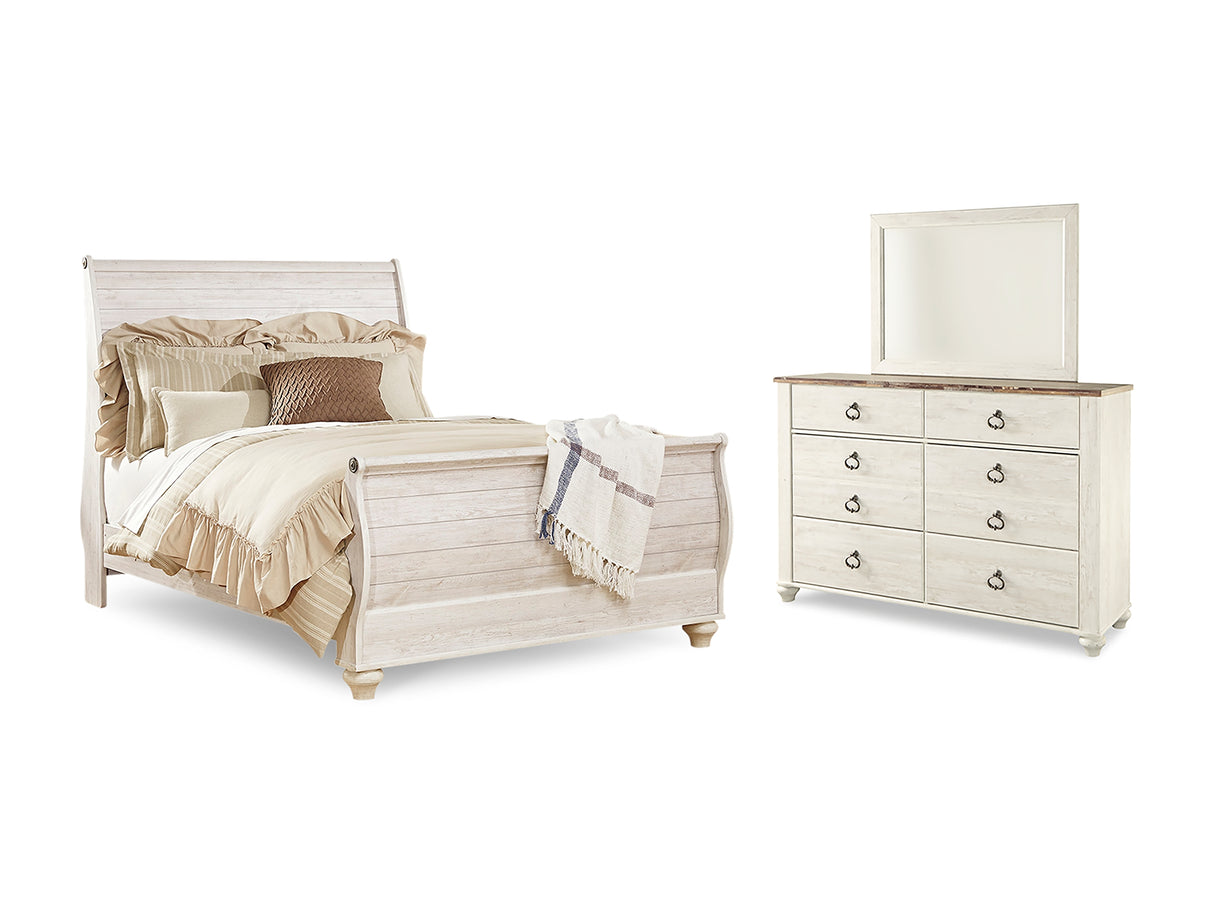 Willowton Whitewash Queen Sleigh Bed, Dresser And Mirror