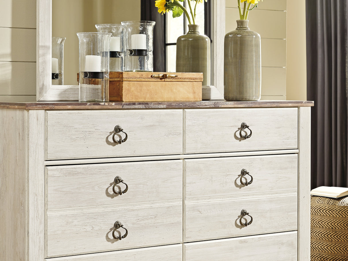 Willowton Whitewash Queen Panel Bed, Dresser, Mirror, And Nightstand