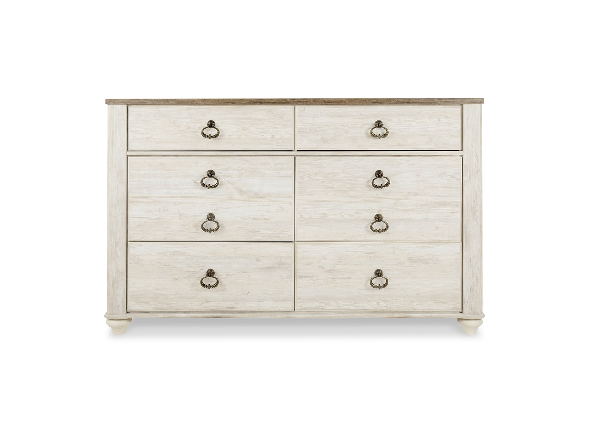 Willowton Whitewash King Sleigh Bed, Dresser And Nightstand