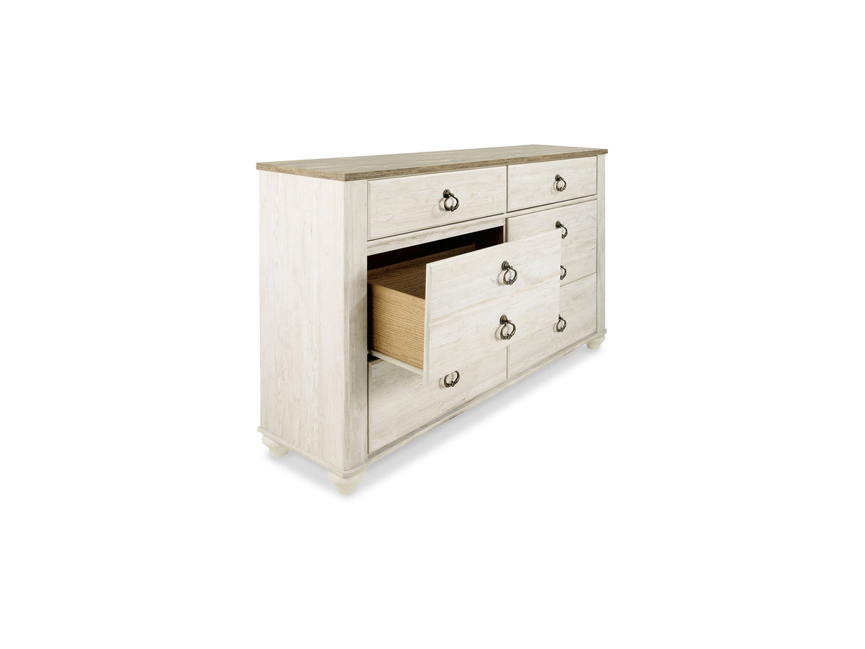 Willowton Whitewash King Sleigh Bed, Dresser And Nightstand