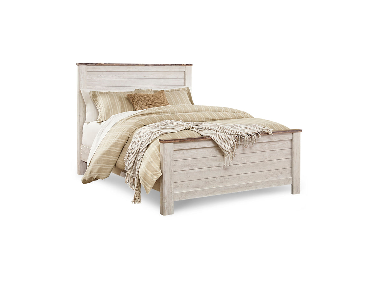 Willowton Whitewash Queen Panel Bed, Dresser, Mirror, And Nightstand