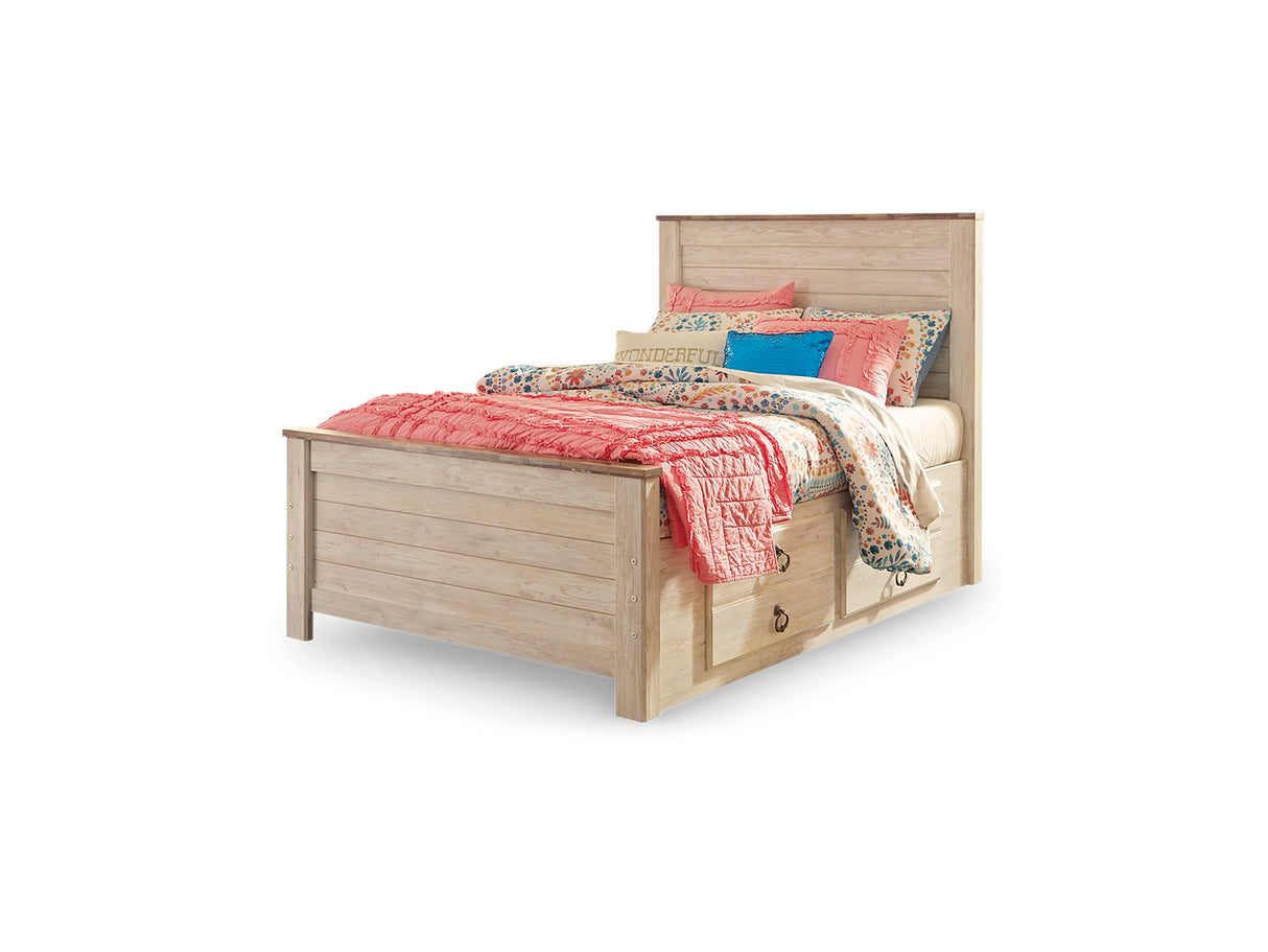 Willowton Whitewash Full Panel Bed With Storage, Dresser And Mirror