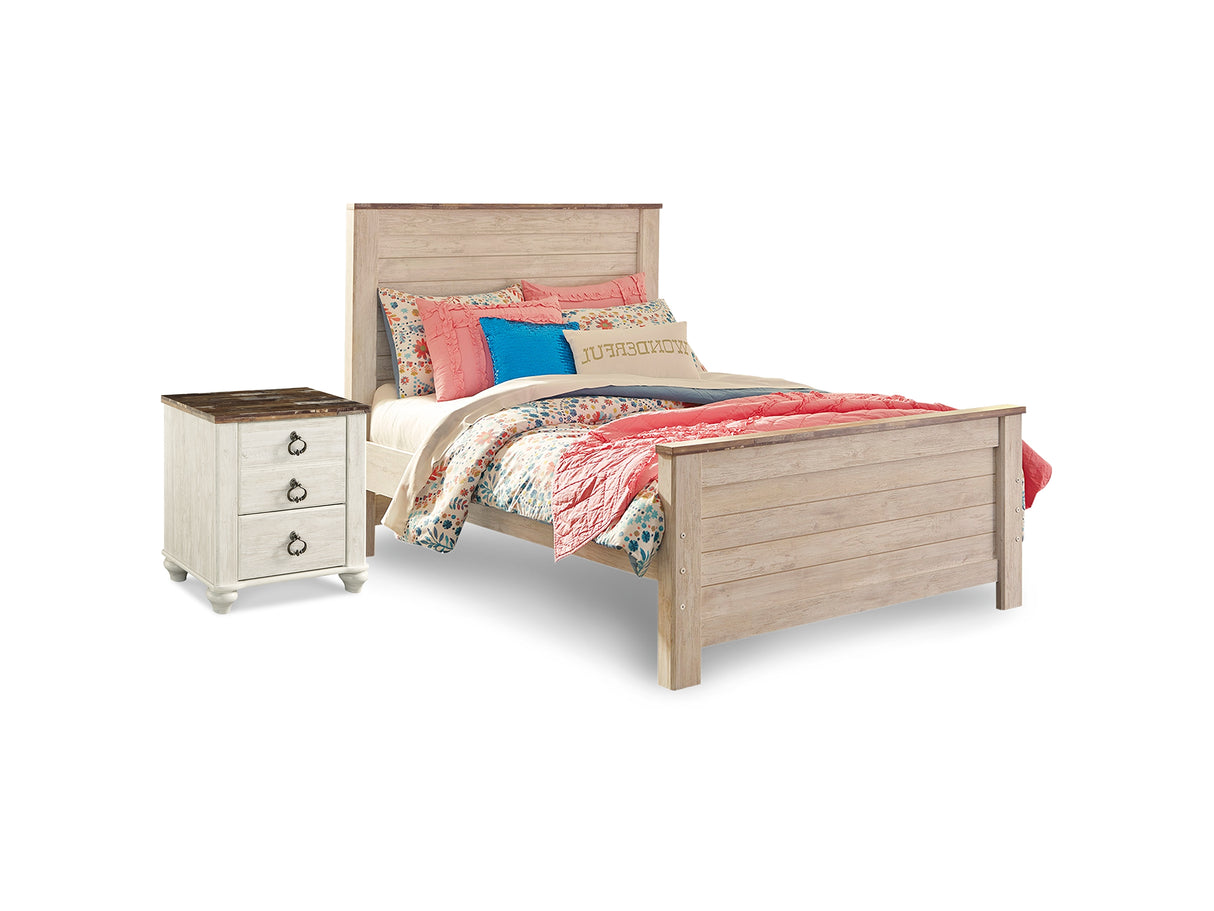Willowton Whitewash Full Panel Bed And Nightstand