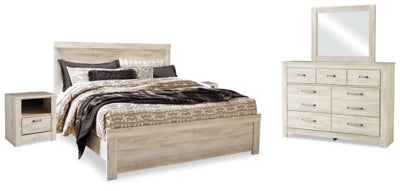 Bellaby Whitewash King Panel Bed, Dresser, Mirror And 2 Nightstands
