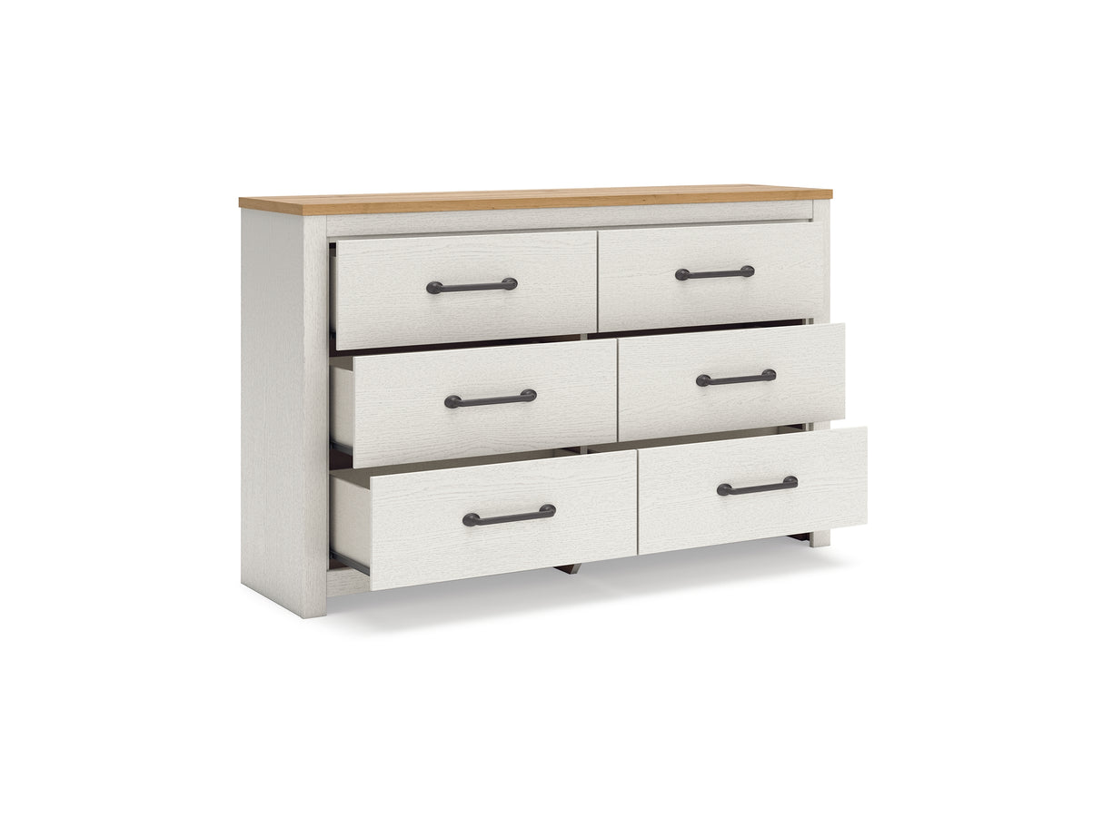 Linnocreek White/Warm Brown King Panel Bed, Dresser And Nightstand