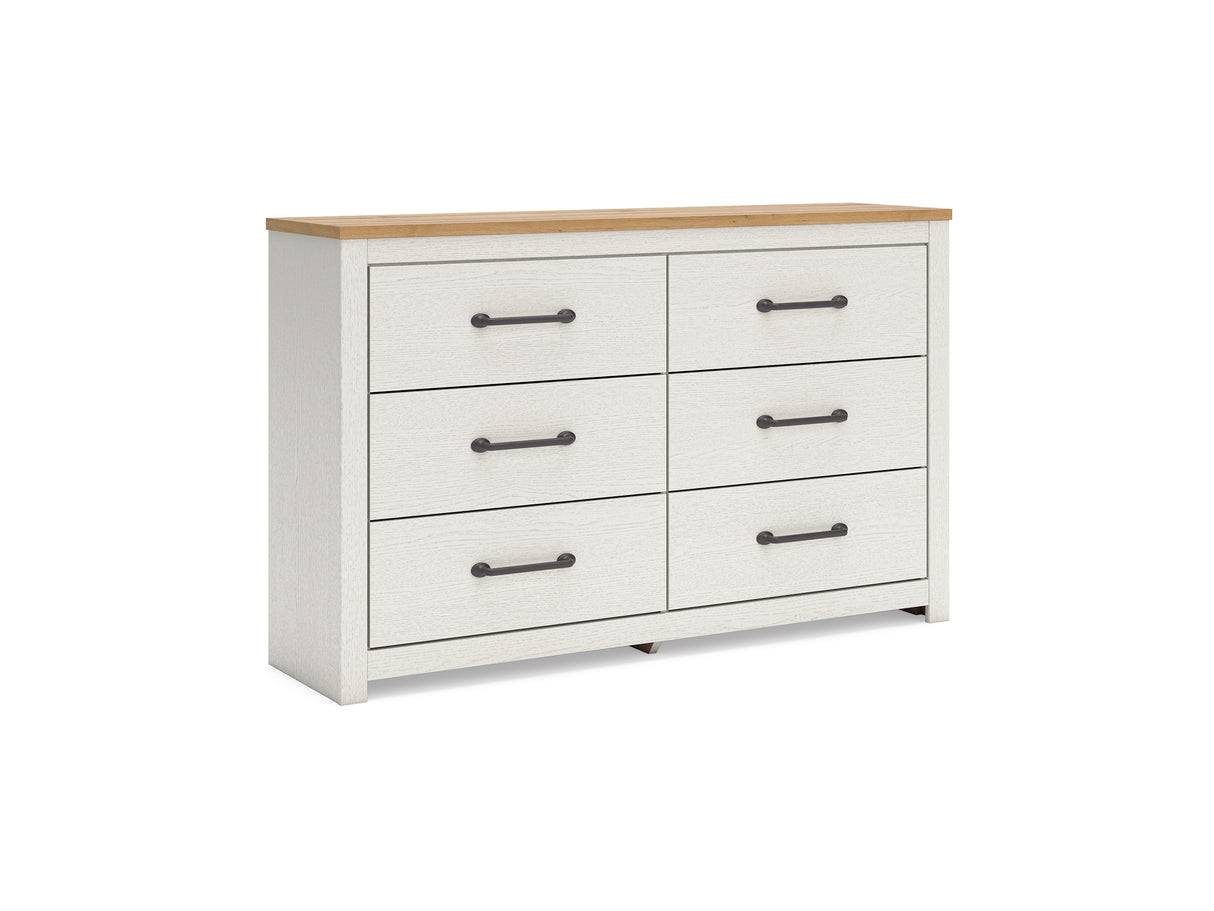 Linnocreek White/Warm Brown King Panel Bed, Dresser And Nightstand