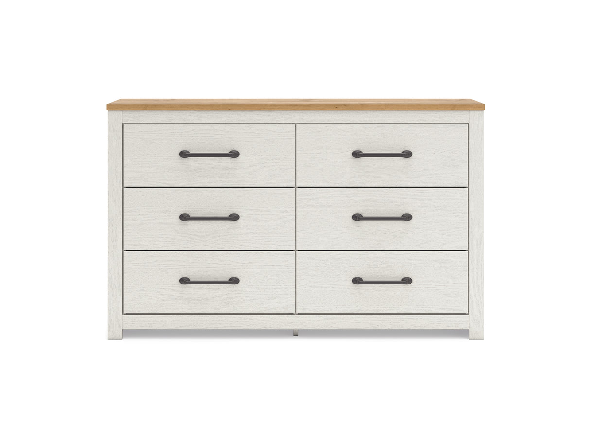 Linnocreek White/Warm Brown Queen Panel Bed, Dresser And Nightstand