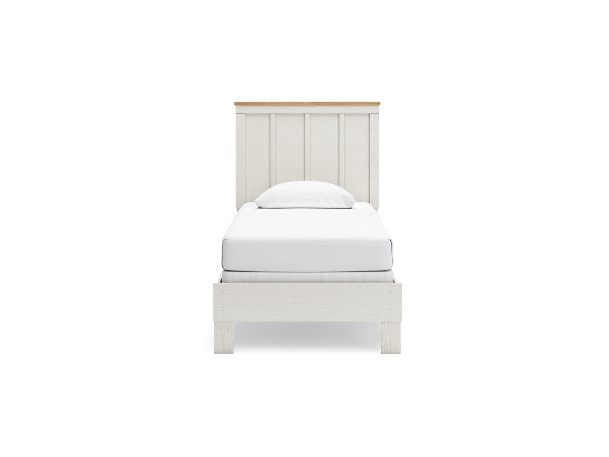 Linnocreek White/Warm Brown Twin Panel Bed