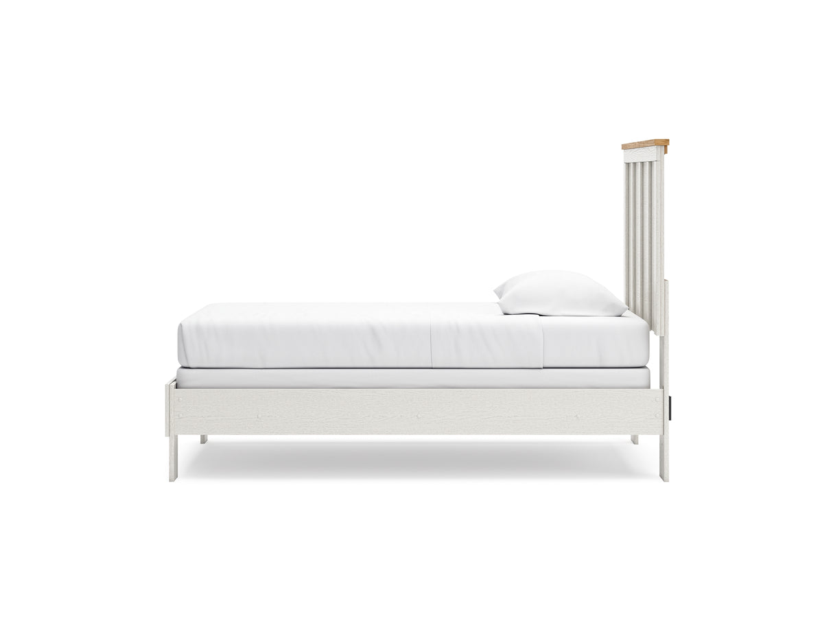 Linnocreek White/Warm Brown Twin Panel Bed
