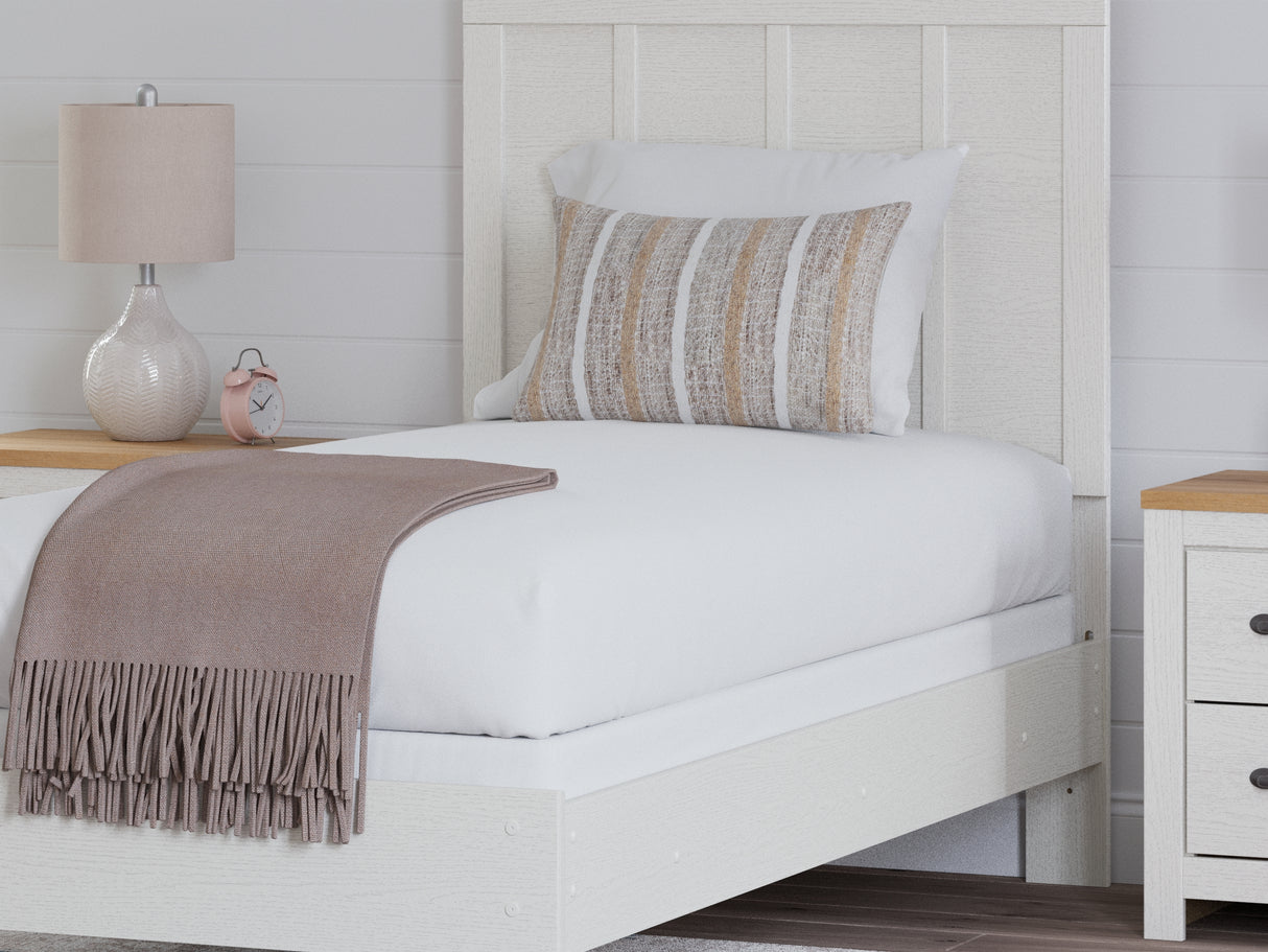 Linnocreek White/Warm Brown Twin Panel Headboard, Dresser And Mirror