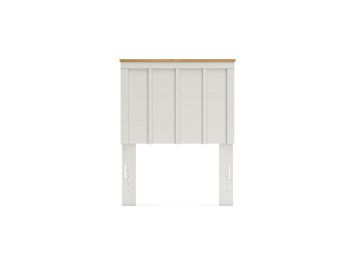 Linnocreek White/Warm Brown Twin Panel Headboard, Dresser And Mirror