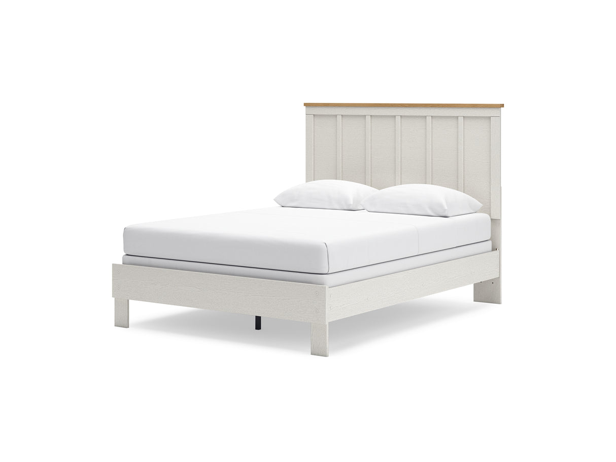 Linnocreek White/Warm Brown Queen Panel Bed, Dresser, Mirror And Nightstand