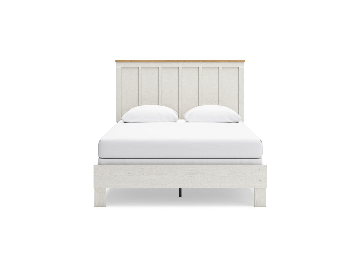 Linnocreek White/Warm Brown Queen Panel Bed