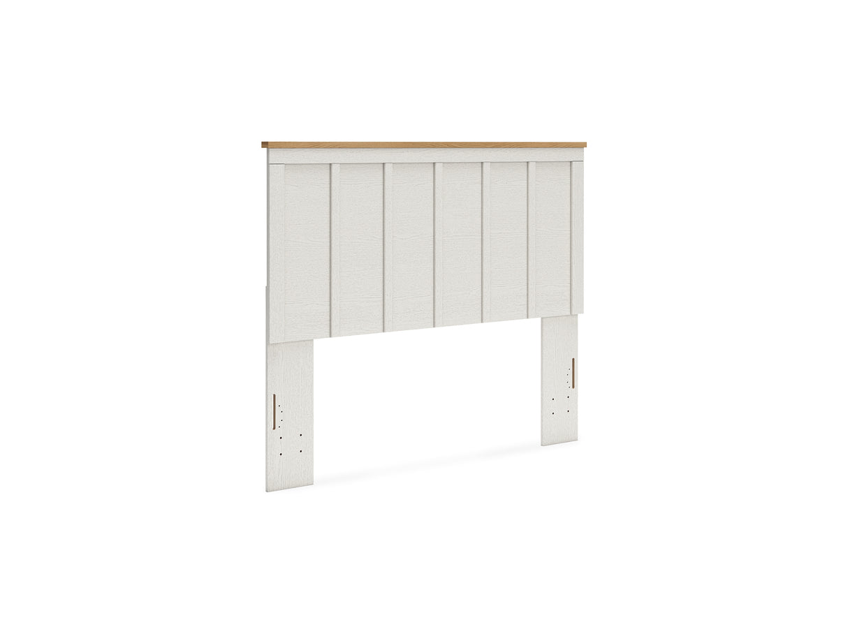 Linnocreek White/Warm Brown Queen Panel Headboard, Dresser And Mirror