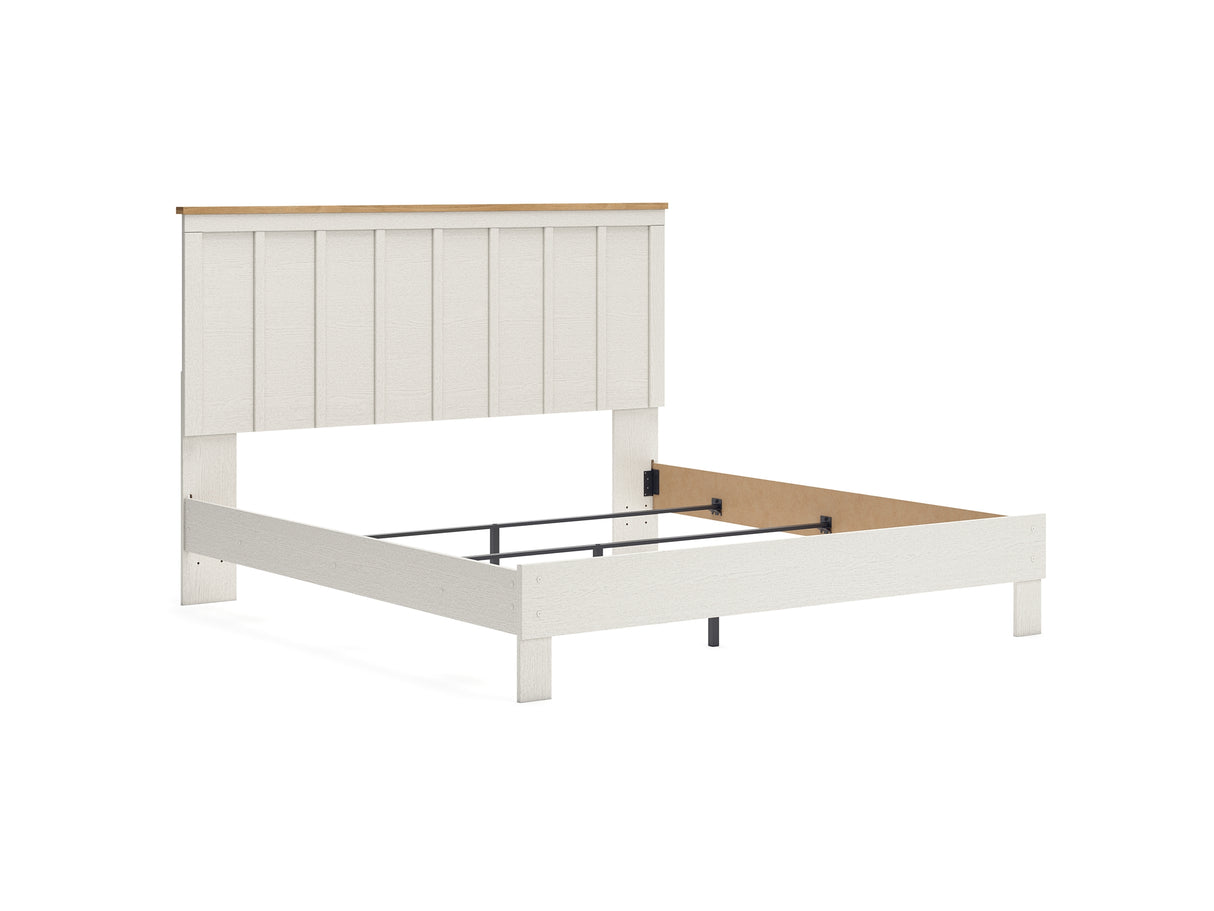 Linnocreek White/Warm Brown King Panel Bed