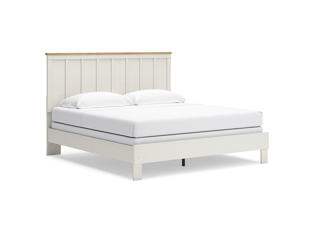 Linnocreek White/Warm Brown King Panel Bed