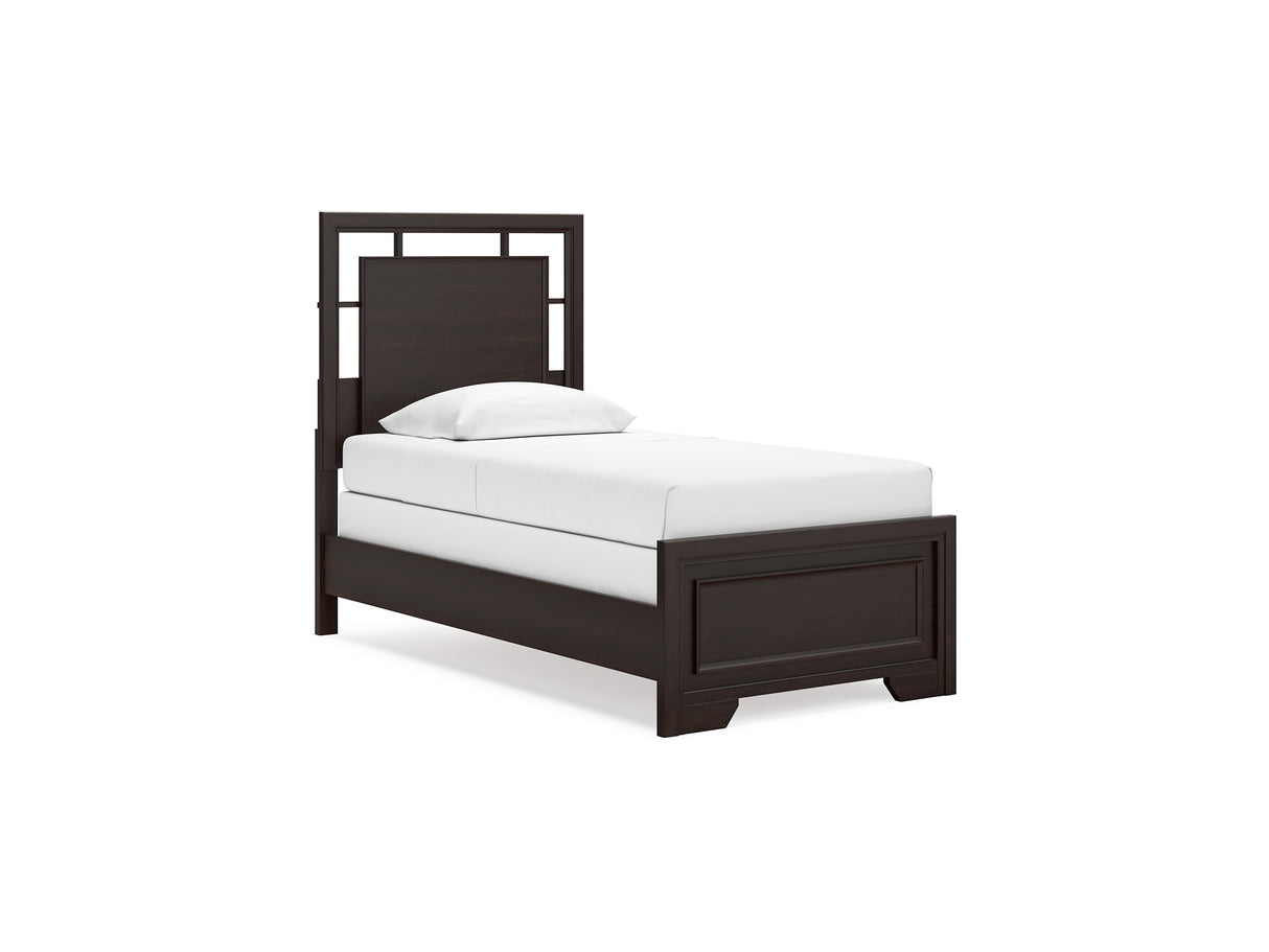 Covetown Dark Brown Twin Panel Bed, Dresser And Mirror