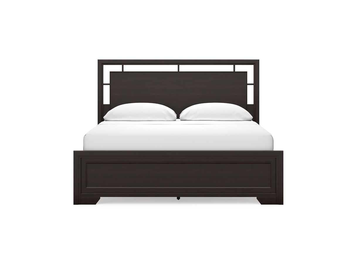 Covetown Dark Brown California King Panel Bed, Dresser And Mirror