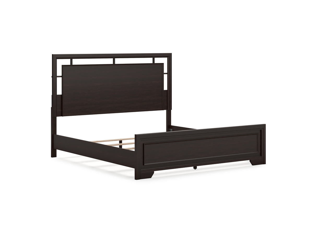 Covetown Dark Brown King Panel Bed, Dresser And Mirror