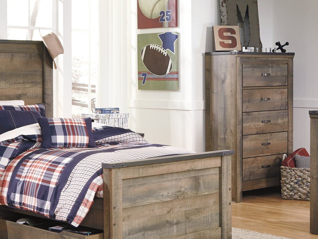 Trinell Brown Twin Panel Bed With 1 Large Storage Drawer
