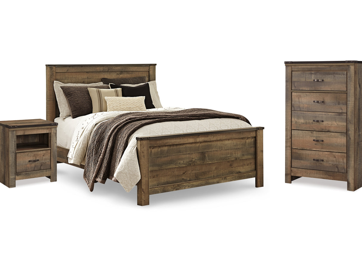 Trinell Brown Queen Panel Bed, Chest And 2 Nightstands