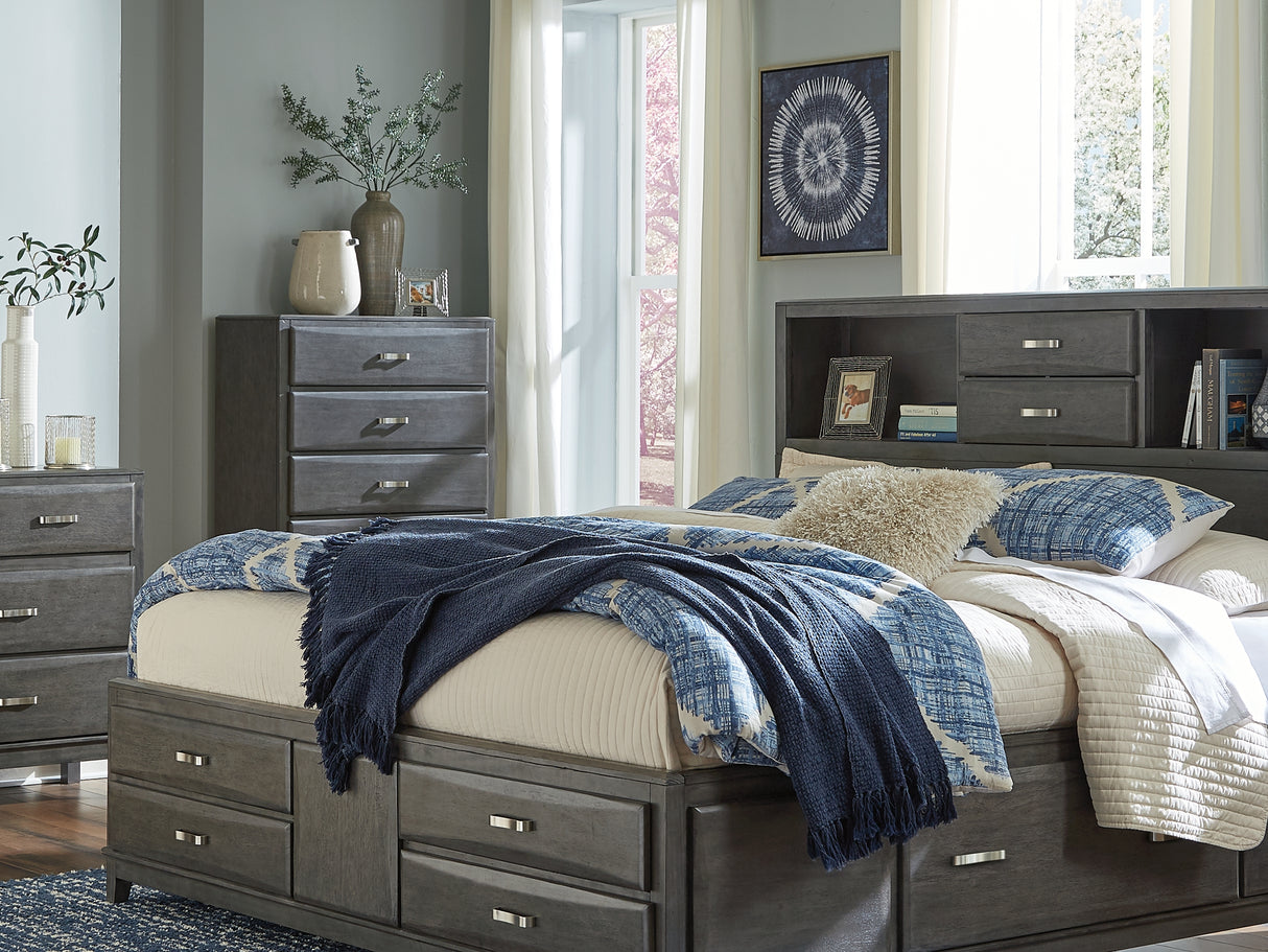 Caitbrook Gray Queen Storage Bed, Dresser, Mirror, Chest And 2 Nightstands
