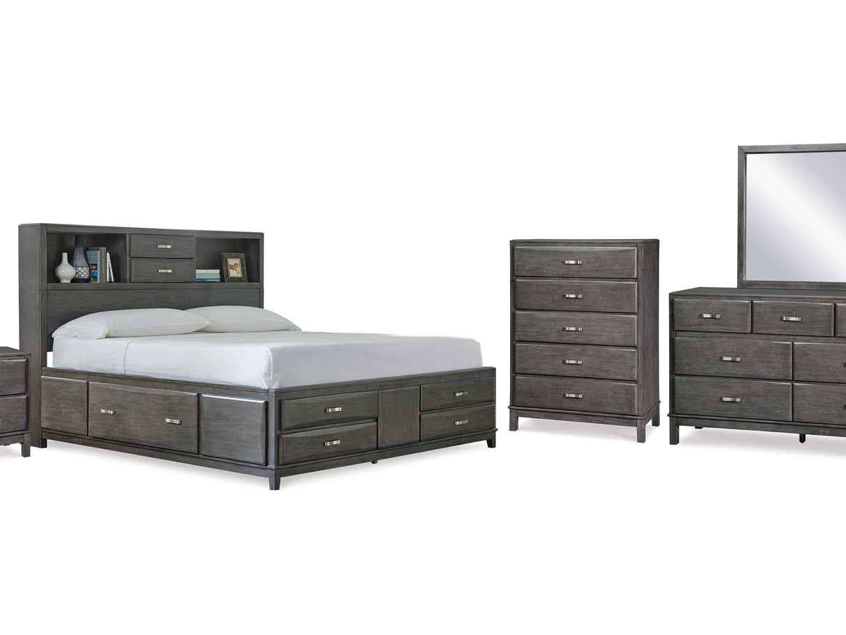 Caitbrook Gray Queen Storage Bed, Dresser, Mirror, Chest And Nightstand