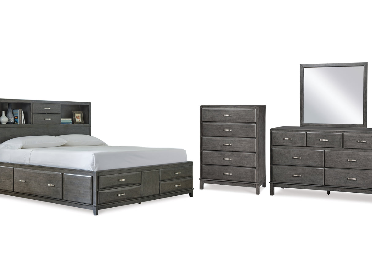 Caitbrook Gray Queen Storage Bed, Dresser, Mirror And Chest