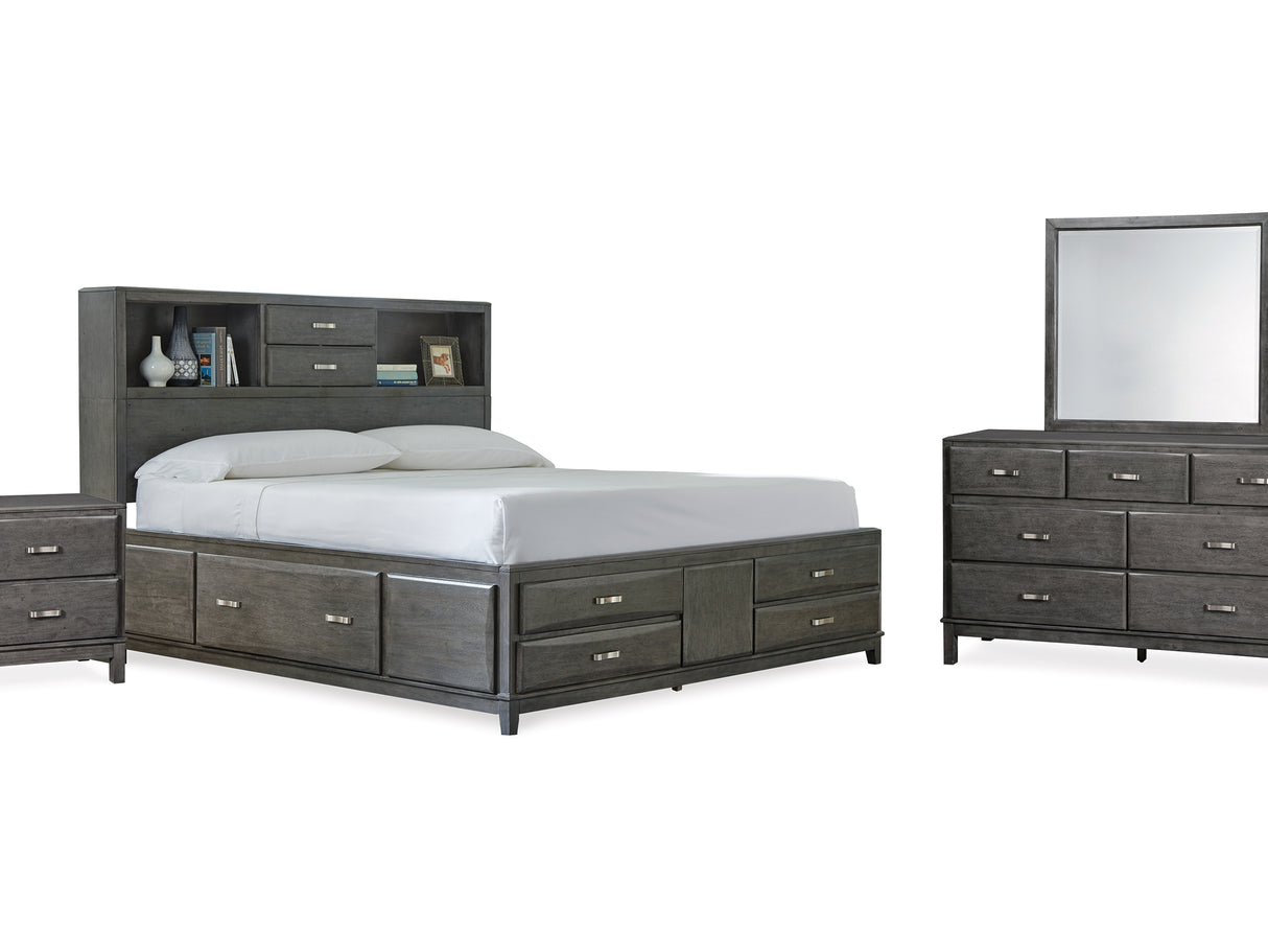 Caitbrook Gray King Storage Bed, Dresser, Mirror, Chest And Nightstand
