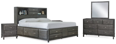 Caitbrook Gray King Storage Bed, Dresser, Mirror And 2 Nightstands