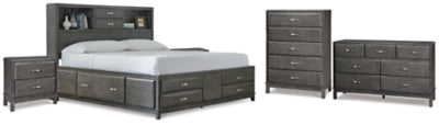Caitbrook Gray Queen Storage Bed, Dresser, Chest And 2 Nightstands