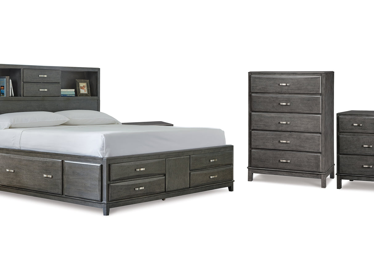 Caitbrook Gray Queen Storage Bed, Dresser, Chest And 2 Nightstands