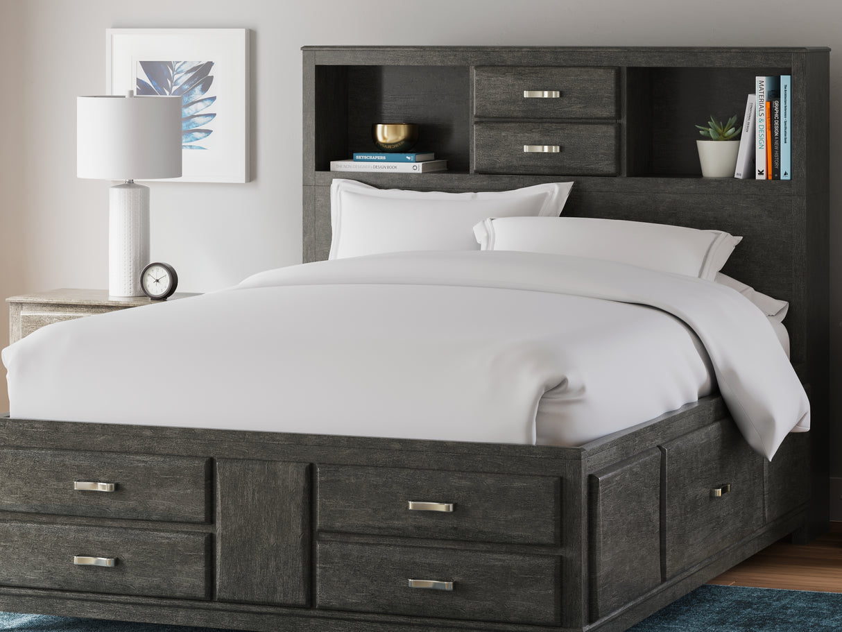 Caitbrook Gray Queen Storage Bed, Dresser, Mirror And Chest