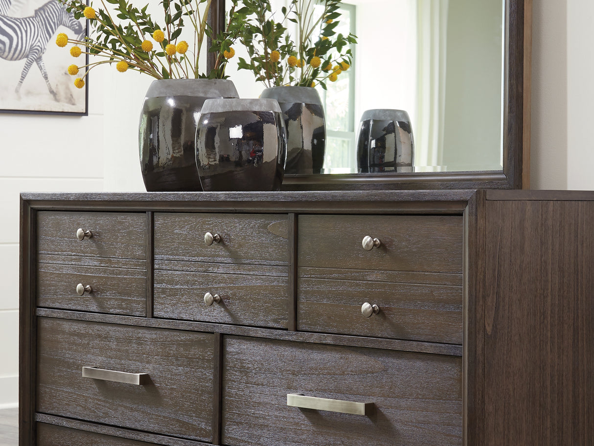 Caitbrook Gray Queen Storage Bed, Dresser, Mirror, Chest And 2 Nightstands