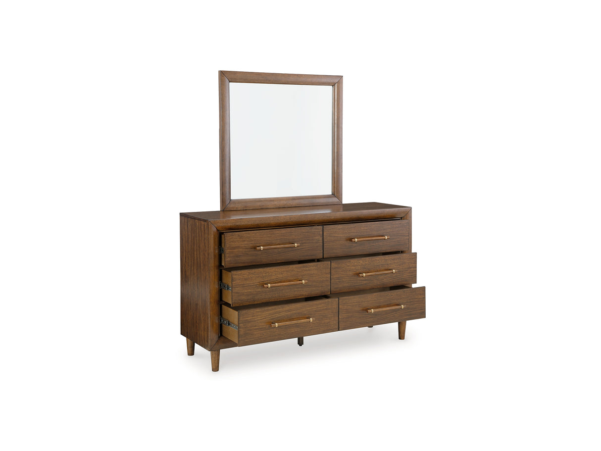 Lyncott Brown Queen Upholstered Bed, Dresser And Mirror