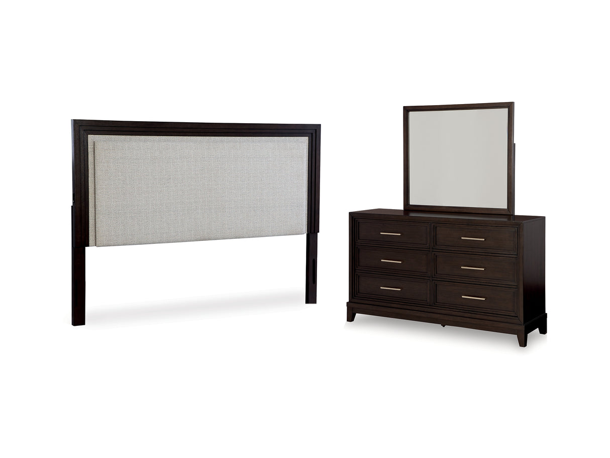 Neymorton Dark Grayish Brown King/California King Upholstered Panel Headboard, Dresser And Mirror