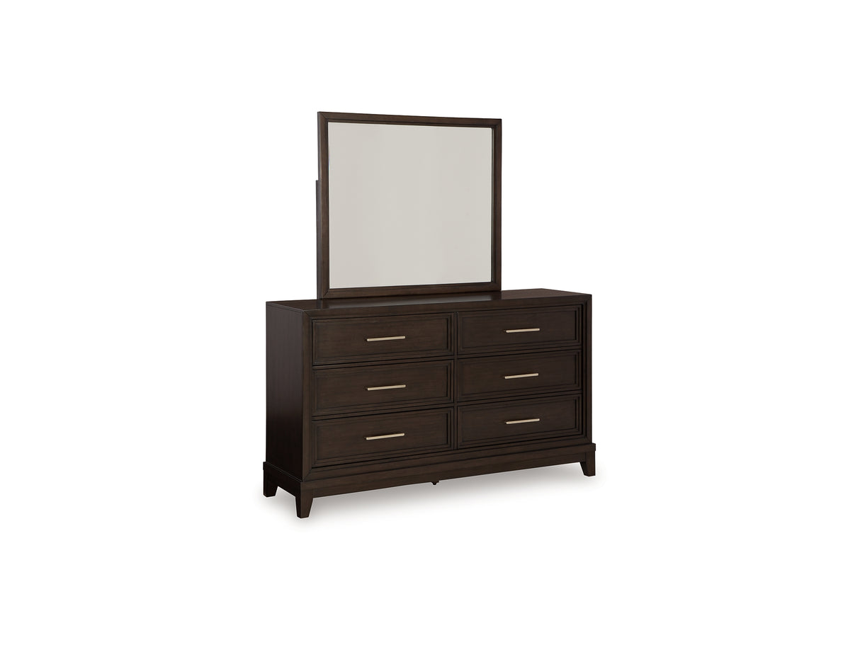 Neymorton Dark Grayish Brown King/California King Upholstered Panel Headboard, Dresser And Mirror