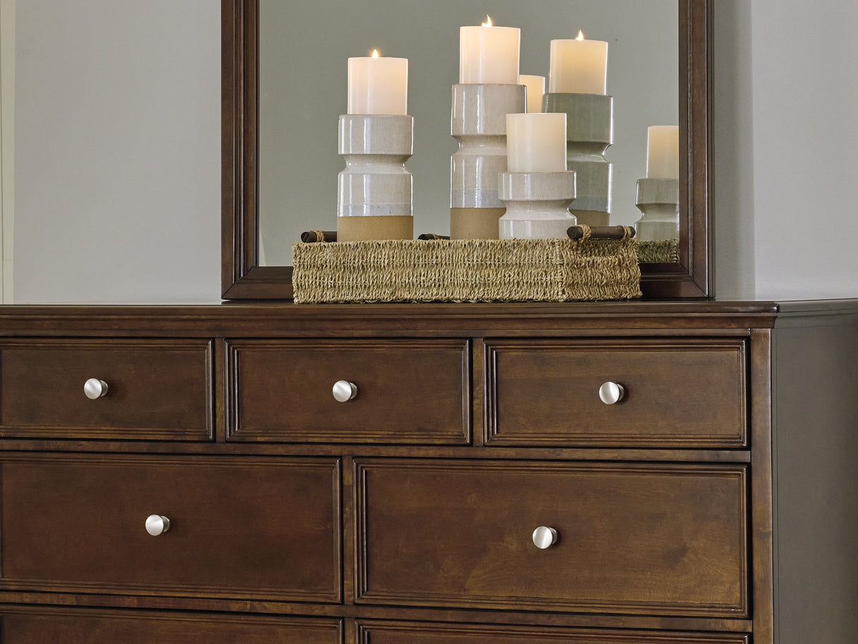 Danabrin Brown California King Panel Bed, Dresser And Mirror