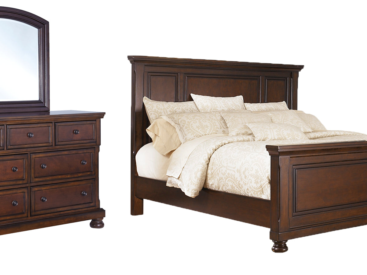 Porter Rustic Brown California King Panel Bed, Dresser And Mirror