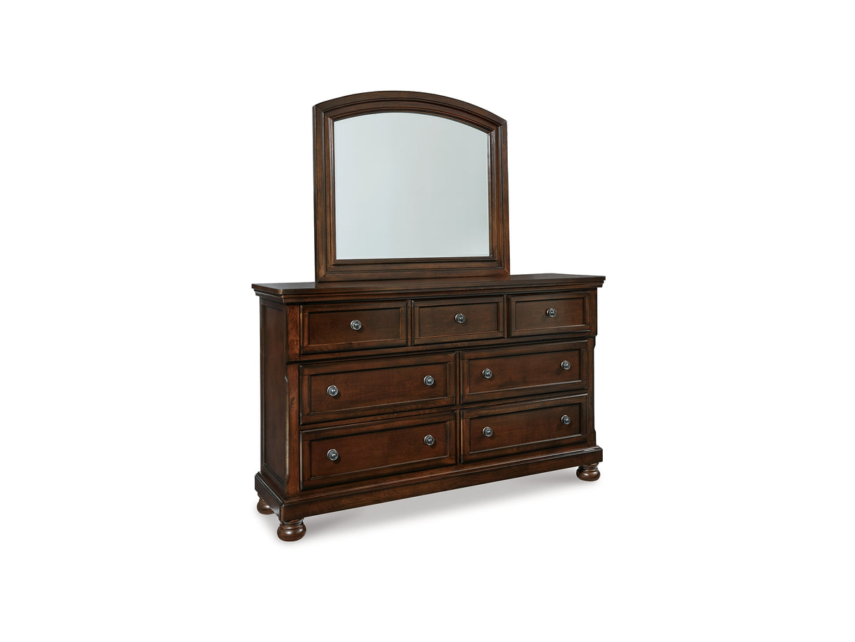 Porter Rustic Brown King Sleigh Bed, Dresser, Mirror, Chest And Nightstand