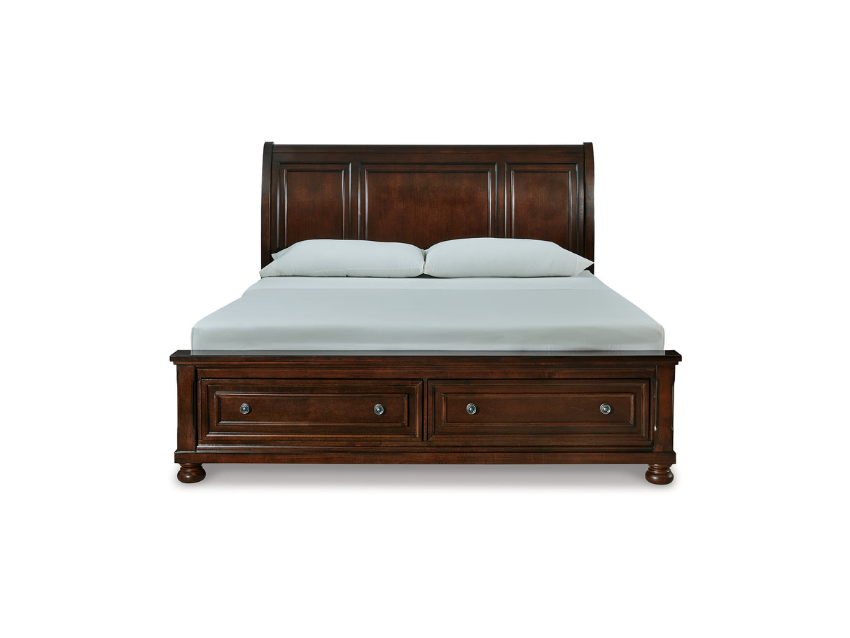 Porter Rustic Brown King Sleigh Bed, Dresser, Mirror, Chest And Nightstand