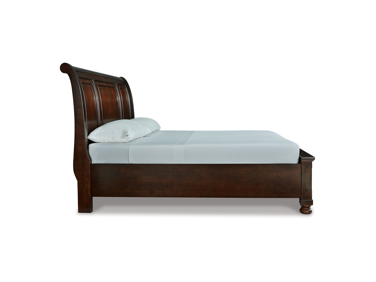Porter Rustic Brown King Sleigh Bed, Dresser, Mirror, Chest And Nightstand