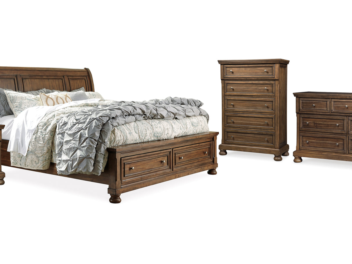 Flynnter Medium Brown King Bed, Dresser, Chest And 2 Nightstands