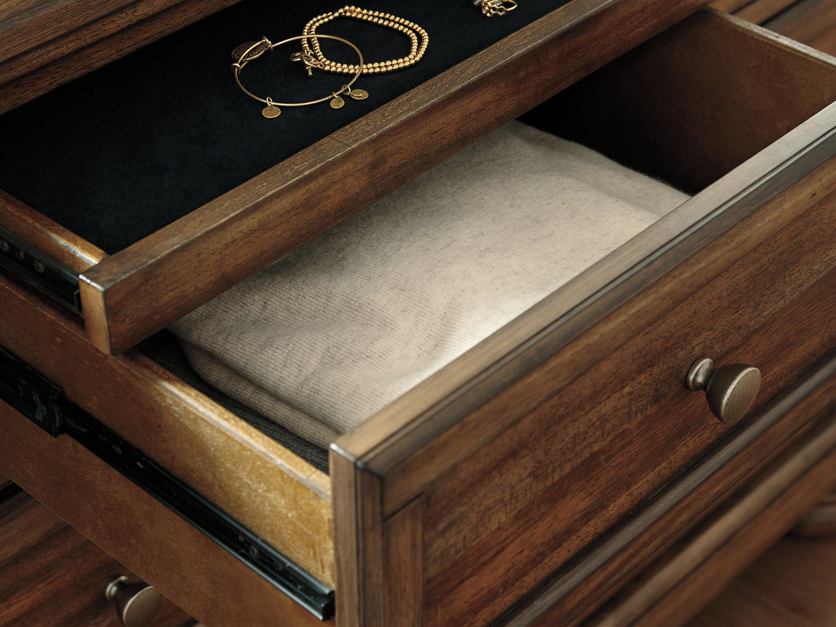 Flynnter Medium Brown King Bed, Dresser, Chest And 2 Nightstands