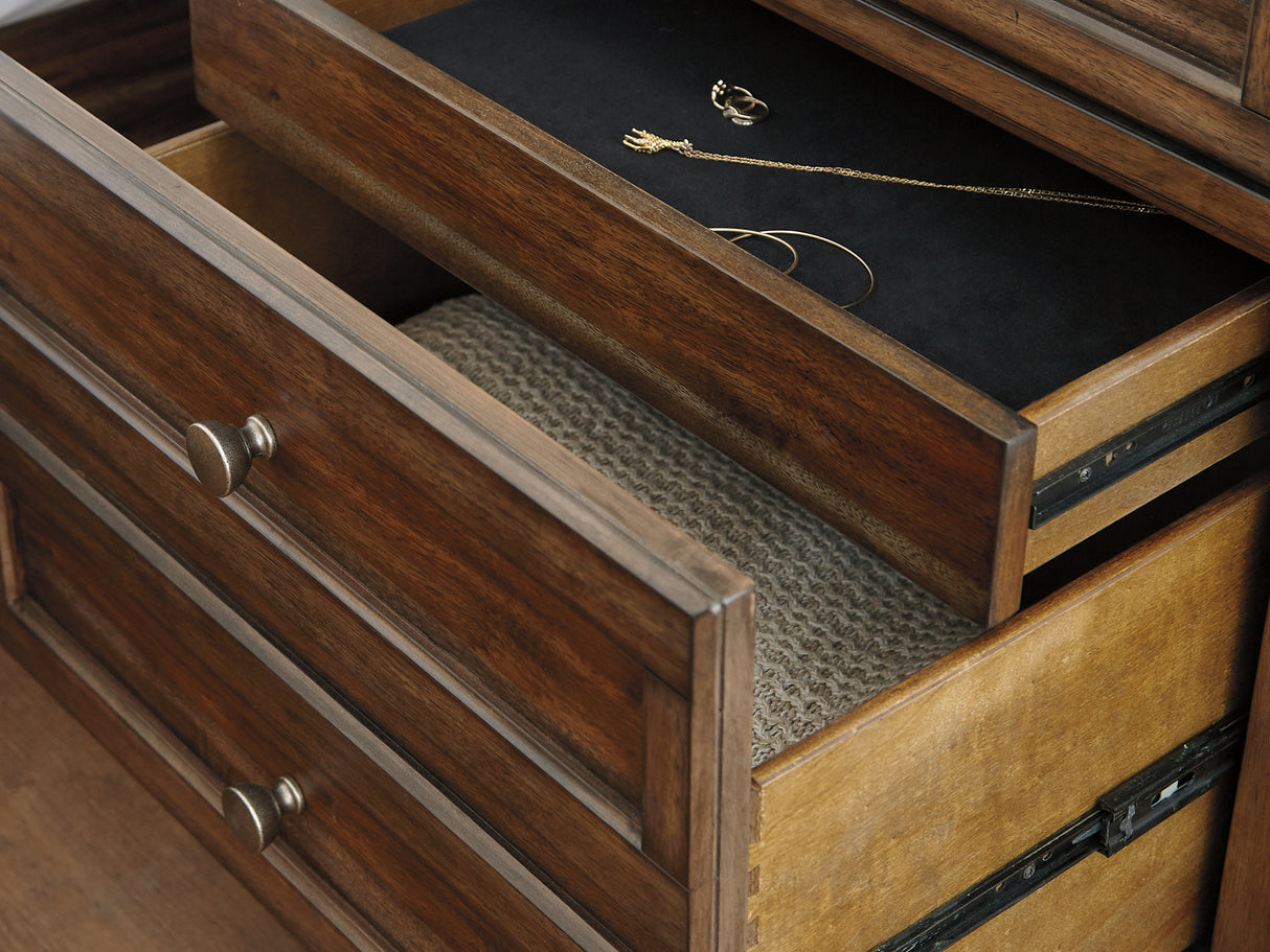 Flynnter Medium Brown King Bed, Dresser, Chest And 2 Nightstands