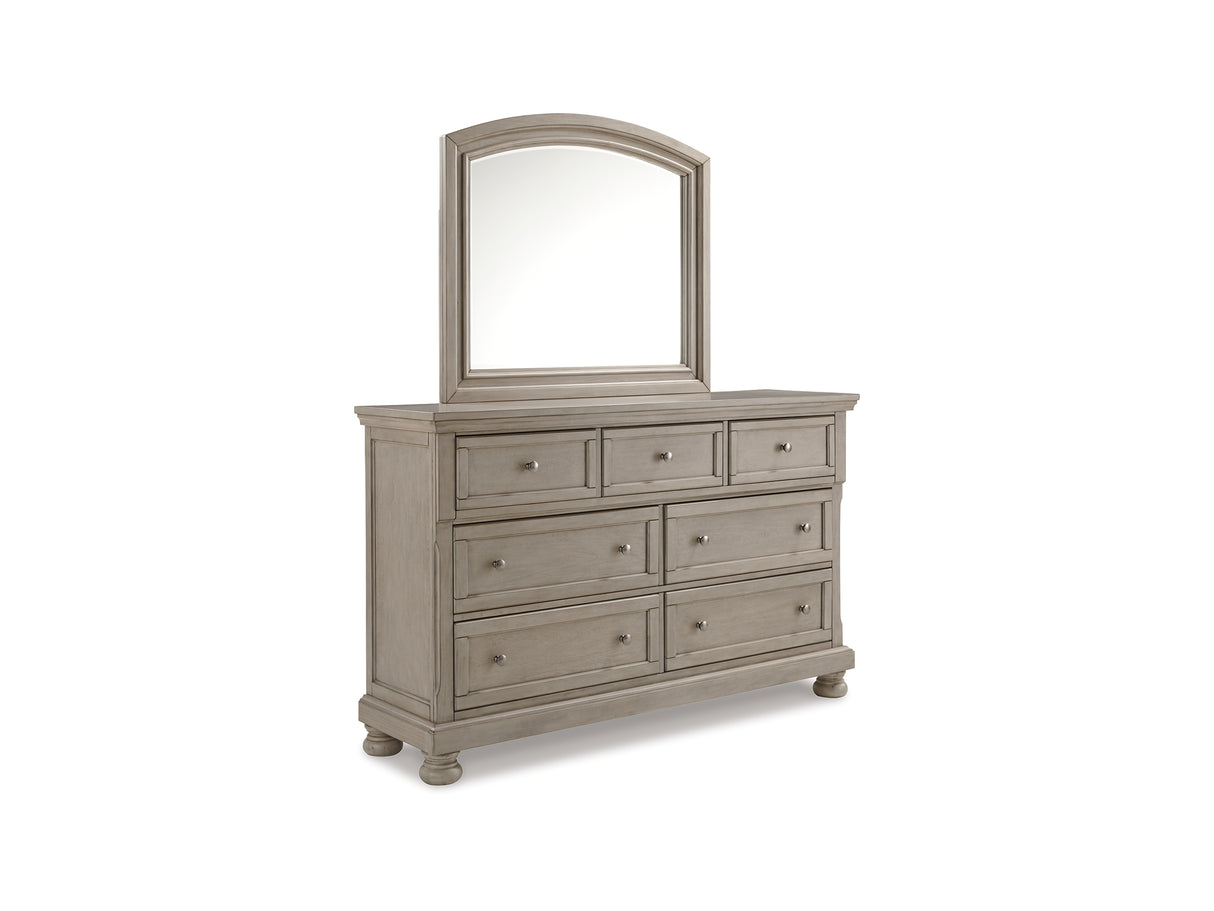 Lettner Light Gray Queen Panel Storage Bed, Dresser, Mirror And Nightstand